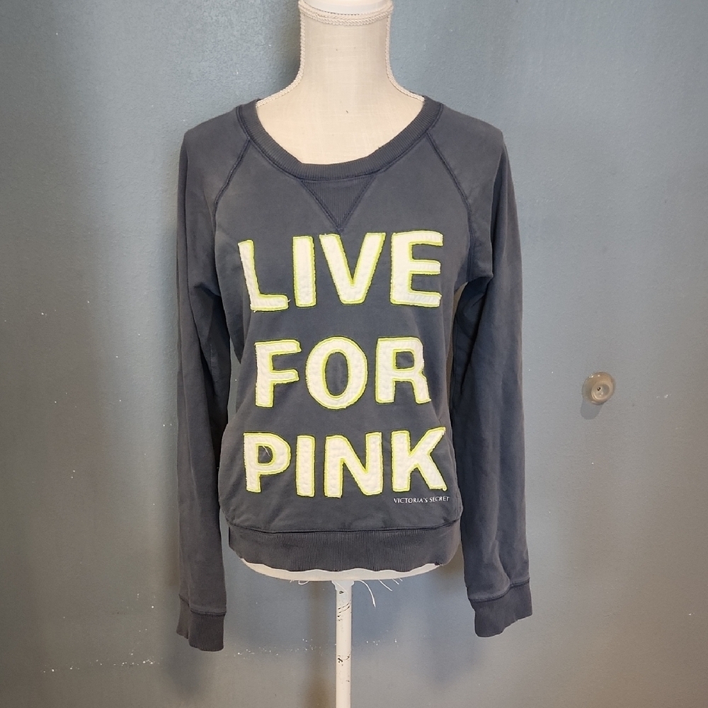 Victoria's Secret Pink Y2K Crewneck Sweatshirt Live For Pink Indie Sleeve Grunge